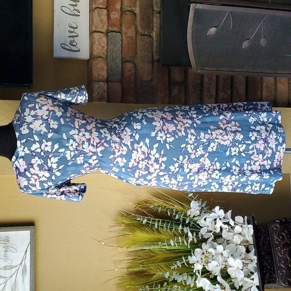 🆕️ Matty M Blue Slate Floral Faux Wrap Pullover Dress SIZE: S - Picture 9 of 14